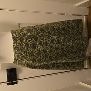 Eddie Bauer Floral A-Line Skirt-Green And Brown Linen Cotton